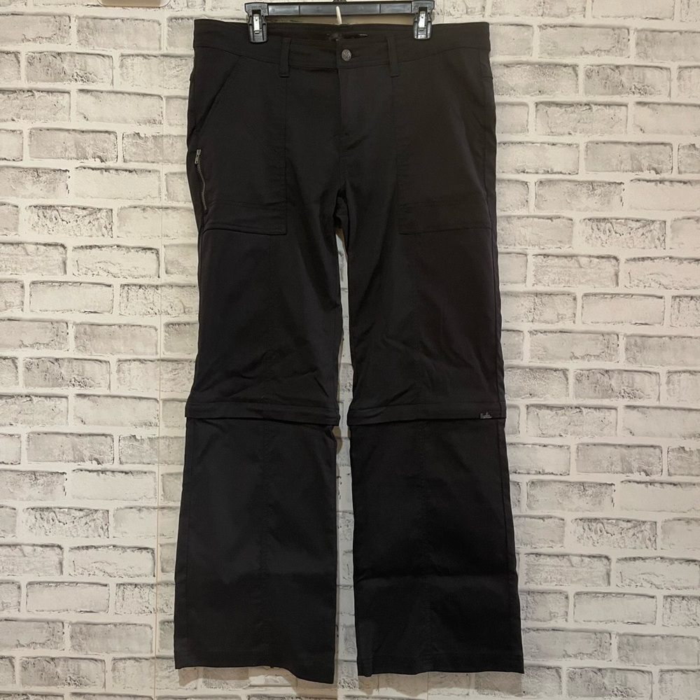 Women’s PrAna Monarch black zip off convertible shorts utility pants 14